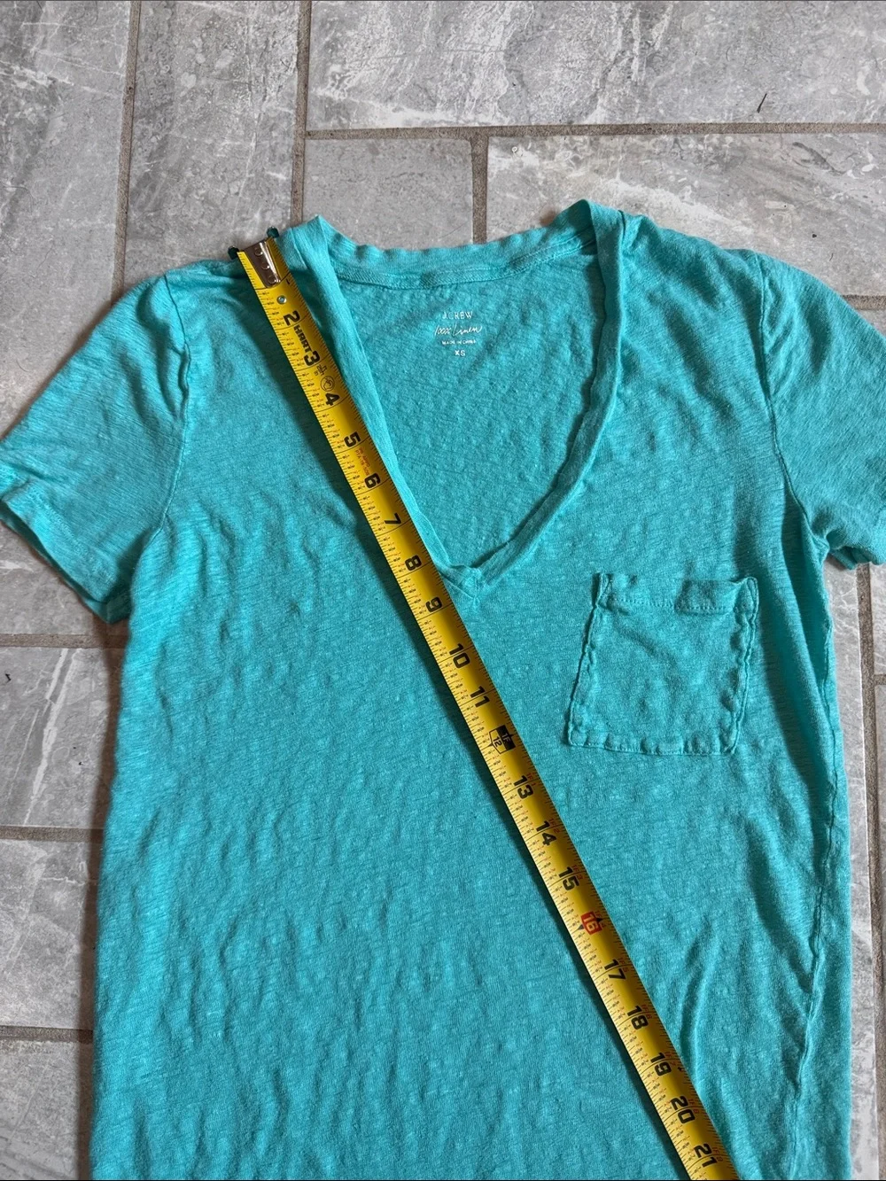 J. Crew 100% Lightweight Linen V-Neck Pocket Tee - Teal